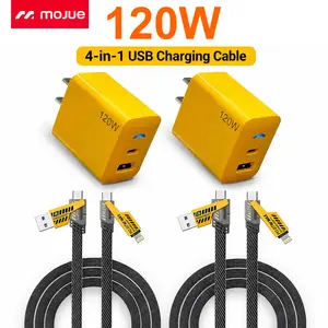 4-in-1 USB Charging Cable, 5FT fast charging MAX 120W USB A+ TYPE C +Multi functional aluminum alloy 120W suitable for iPhone 17/16/15/14 Samsung Galaxy, Android Phones & Tablets iPad Pro