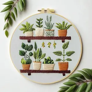 Cross-Border Potted Plants Embroidery KIT New Arrival DIY Craft Kit with Detailed English Stitch Guides Perfect for Beginners & Experienced Crafters All Necessary Supplies Included Threads Embroidery Hoop Fabric Needles Cute Plant Theme