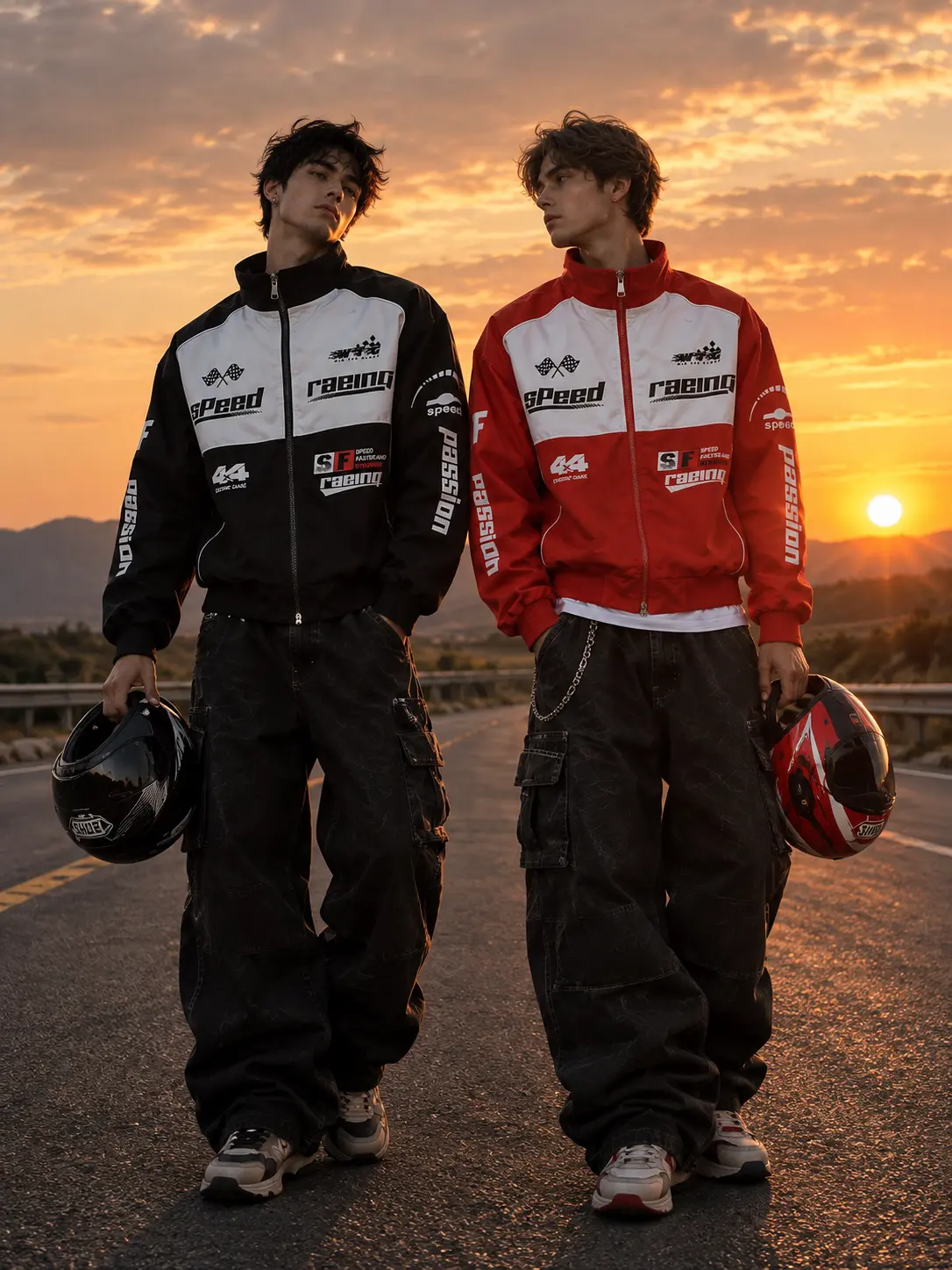 Zip Up Jacket, Black White Colorblock Streetwear, Casual Retro Athletic OuterwearMen’s Racing Jacket, Black and White Color Block Track Jacket, Motorsport Graphic Zip Up Windbreaker, Streetwear Athletic Casual Sportswear for Men
