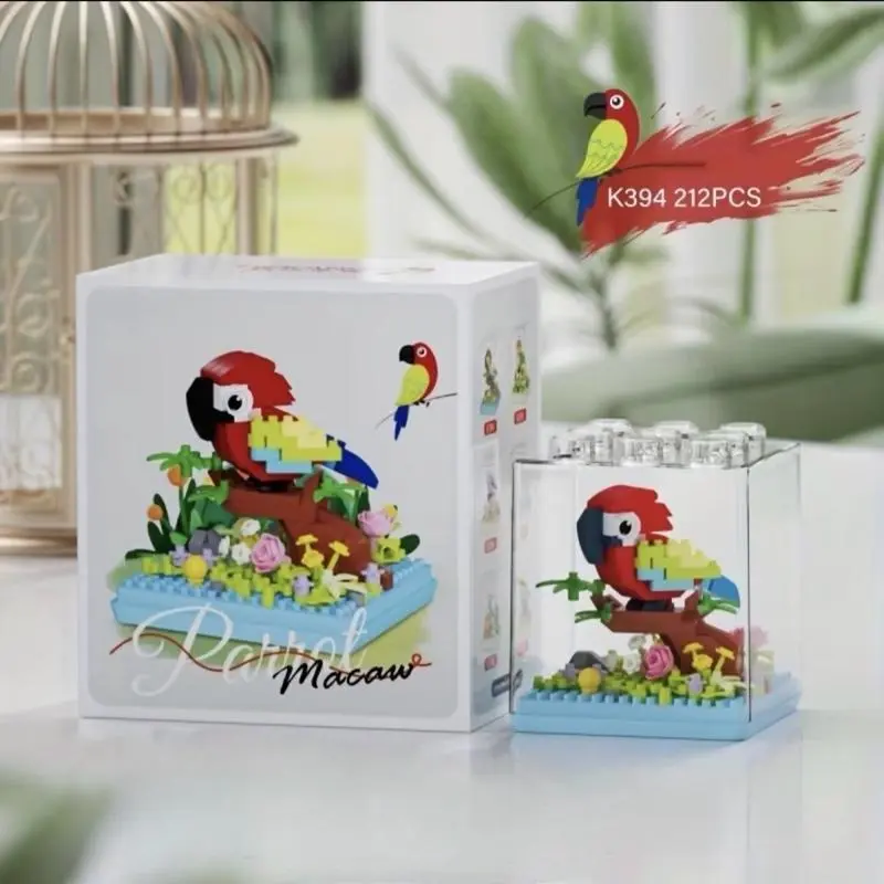 Stress Relief Mini Parrot Micro Building Blocks Kit 212PCS with Dust Cover – DIY Desk Decor & Gift