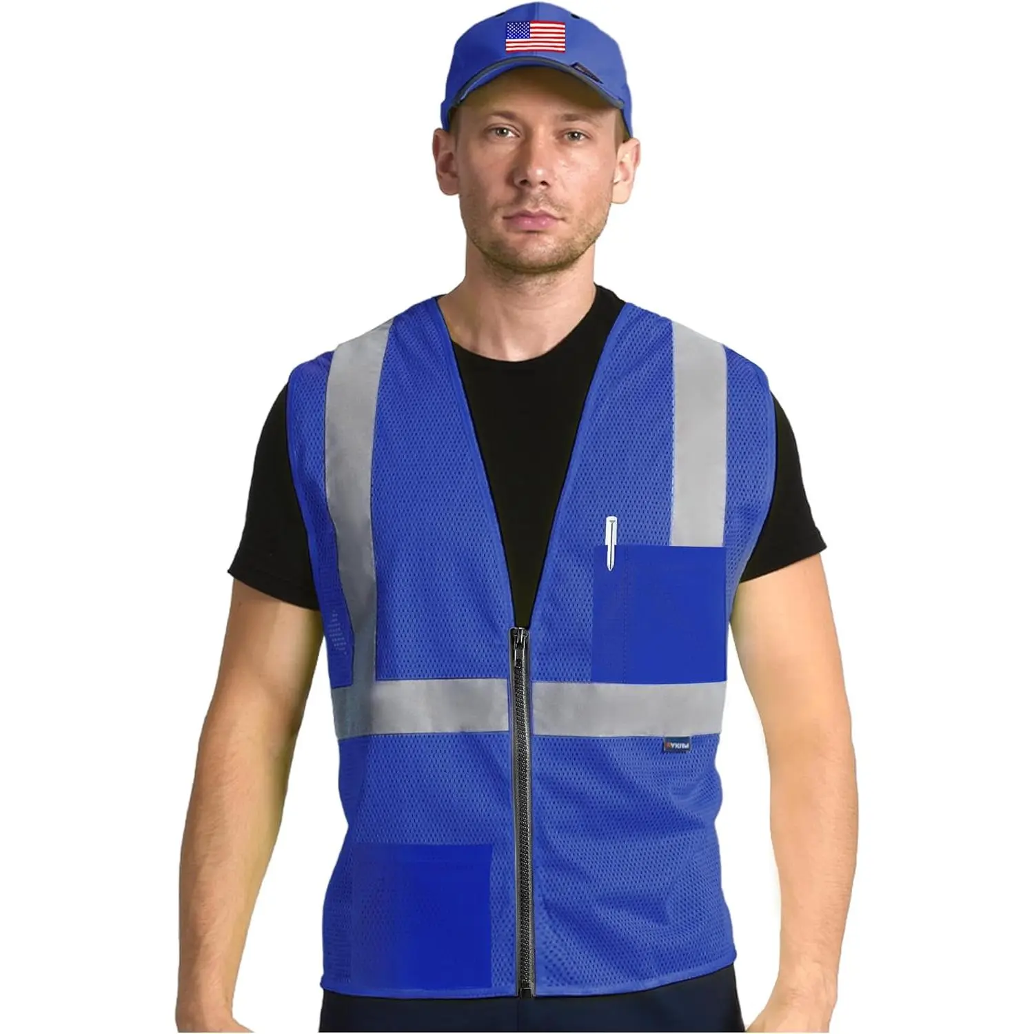 AYKRM 2 Pocket Mesh High Visibility Reflective Safety Vest for men & Women ANSI/ISEA 107 Standards