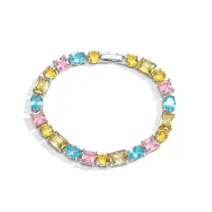 Y2K Colorful Cubic Zirconia Choker Necklace, Rainbow Square Tennis Chain, Statement Party Jewelry, TikTok Trendy Gift for Women Girls