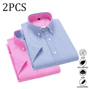 Pack of 2 men’s plaid shirts, light-to-mature professional commuter style. Made from fabric that is skin-friendly, breathable, wrinkle-resistant, and no ironing required; easy to care for and resistant to shape changes. Casual menswear, summer charm