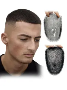 Men's Hair System Glueless Human Hair Toupee, Ultra Short Hair V-looped Hair Hairpiece for Men, Adds Style and Confidence