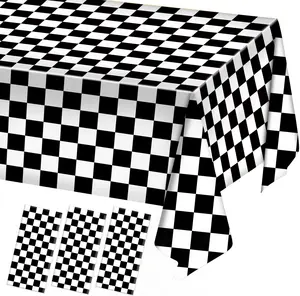 3 Pack Black and White Checkered Tablecloths Race Car Theme Party Tablecloths for Motor Racing Birthday Party Decorations Racing Party Favours Supplies, 54" x 108"