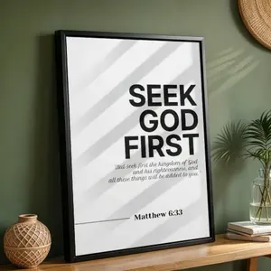 Christian Bible Verse Canvas Wall Art Seek God First Matthew 6 33 Print Framed Scripture Painting Minimalist Religious Room Decor