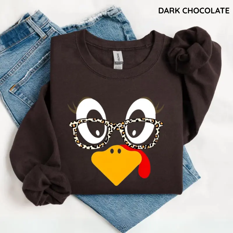 Cute Turkey Thanksgiving Sweatshirt, Funny Fall Sweatshirt, Family Matching Thanksgiving Outfit, Turkey Face Crewneck, Women's Thanksgiving Gift Idea, Womenswear