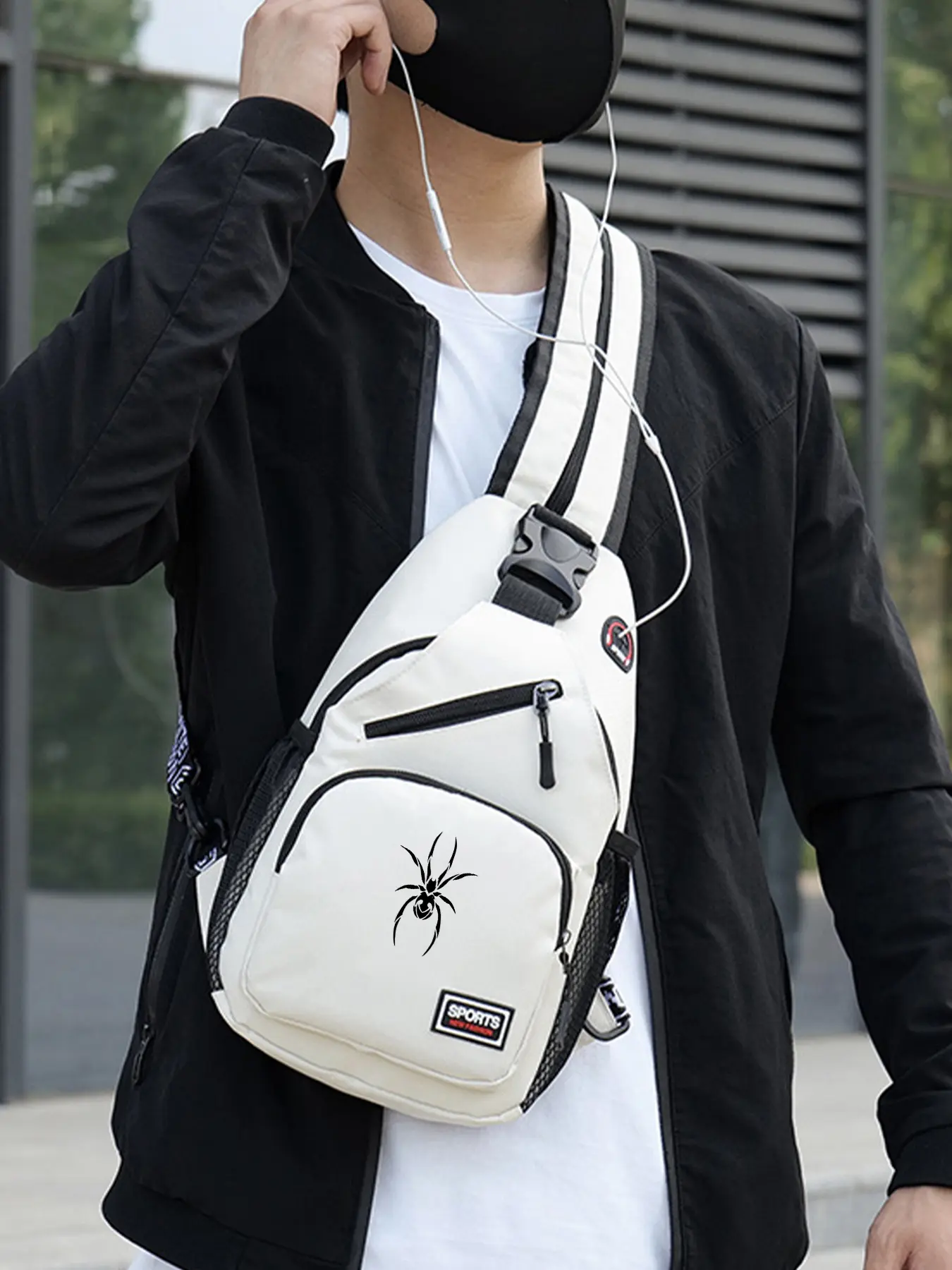 Men's Spider Print Fashion Crossbody Bag, Lightweight All-match Shoulder Bag with Large Capacity Pocket. Adjustable & Detachable Strap, Can Hold Phones and Cosmetics. Great for Daily Commute & Outdoor Activities, Ideal Gift