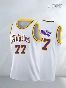 Men's Angeles White 24 Embroidered Basketball Jersey, Active Crew Neck Sleeveless Sports Wear For Training Competition, Jersey Top