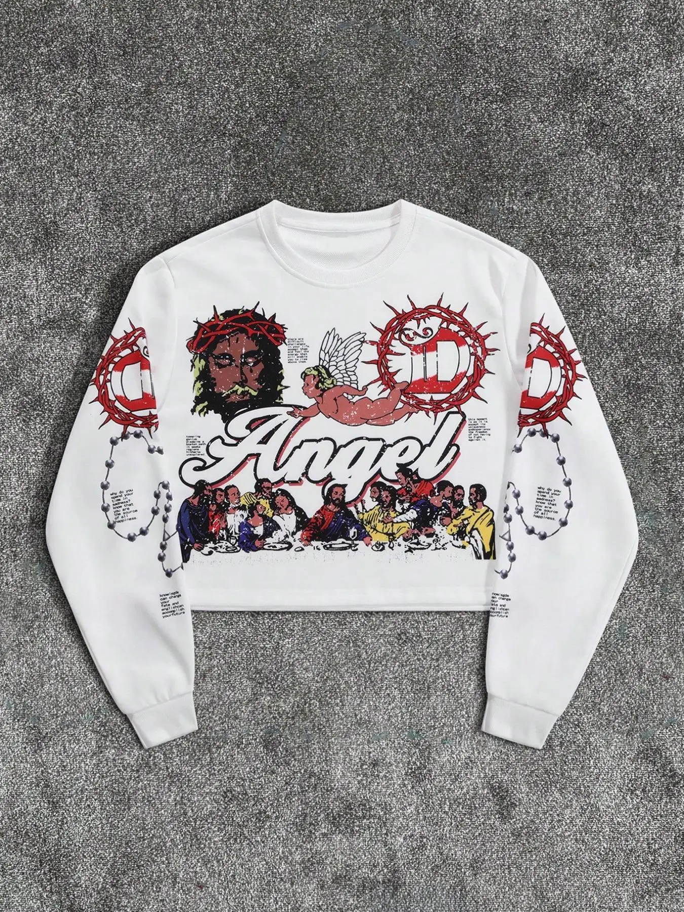 Men's Cartoon Print Round Neck Crop Sweatshirt, Regular Fit Casual Long Sleeve Pullover for Fall & Winter, Men's Clothes for Daily Wear