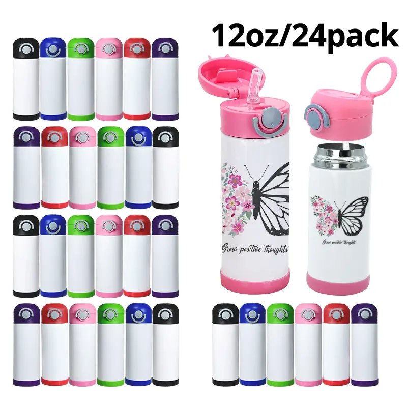 Crafix 24pcs 12oz Flip Top Sublimation Stainless Steel Thermal Mugs - Double Layer Insulated Vacuum Flasks, Outdoor Portable Water Bottles, Festive Gift Drinkware,summerwins