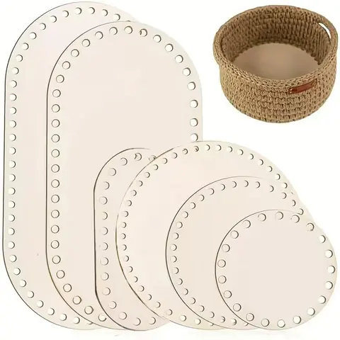 Set of 6 Wooden Crochet Basket Bottoms, Ideal for DIY Hand Woven Basket Weaving & Craft Projects, Durable Wood Material, Perfect for Handmade Crafts