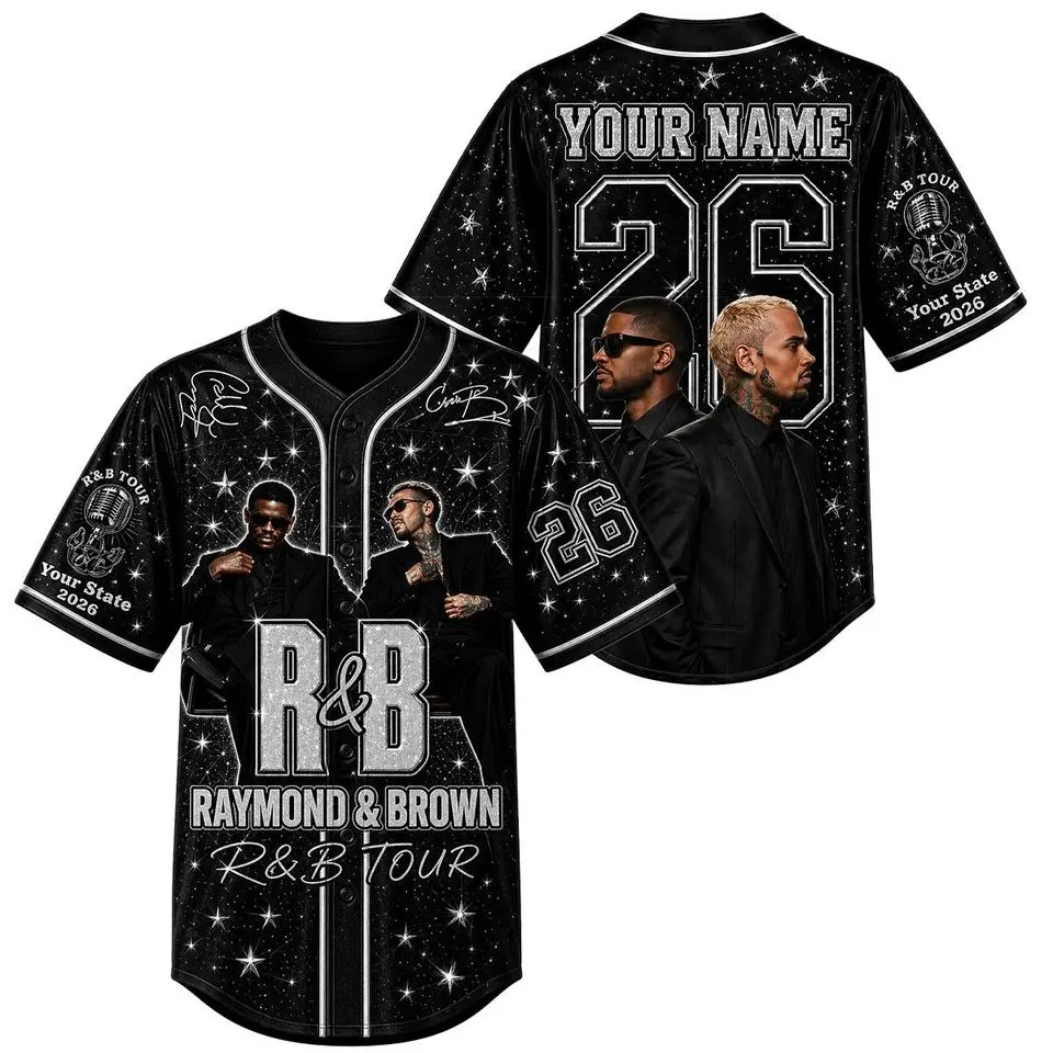 R&B Tour 2026 Baseball Jersey, Personalized Brown Usher Concert Jersey, Custom Name Number Hip Hop Merch, R&B Music Fan Gift, Unisex Jersey Shirt