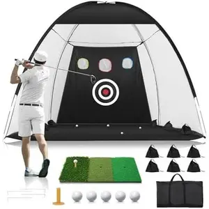 Golf Net: 10x7FT Golf Practice Net for Backyard Driving, Hitting Net with Tri-Turf Mat, Indoor Training Chipping Aid Nets with Reduce Noise Nylon Target, for Golfers