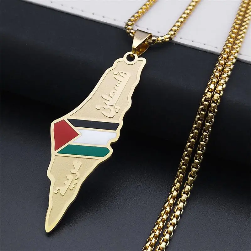 New Stainless Steel Palestine Flag Map Pendant Necklace, Nickel-Free Metal Fashionable Jewelry, Exquisite Jewelry Gift for Gift Ideas