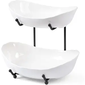 Fruit Bowl for Kitchen Counter - 2 Tier Ceramic Fruit Rack, Fruit Basket for  Fruit&Veggies, Tiered Fruit Platter Serving Trays for Party