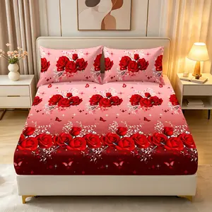 3-piece gradient red rose butterfly print bedding set, including 1 bed cover and 2 pillowcases. Does not include the pillow core. Deep pocket design. Available in single, double sizes, and customizable. Perfect for bedrooms, guest rooms, dormitories.