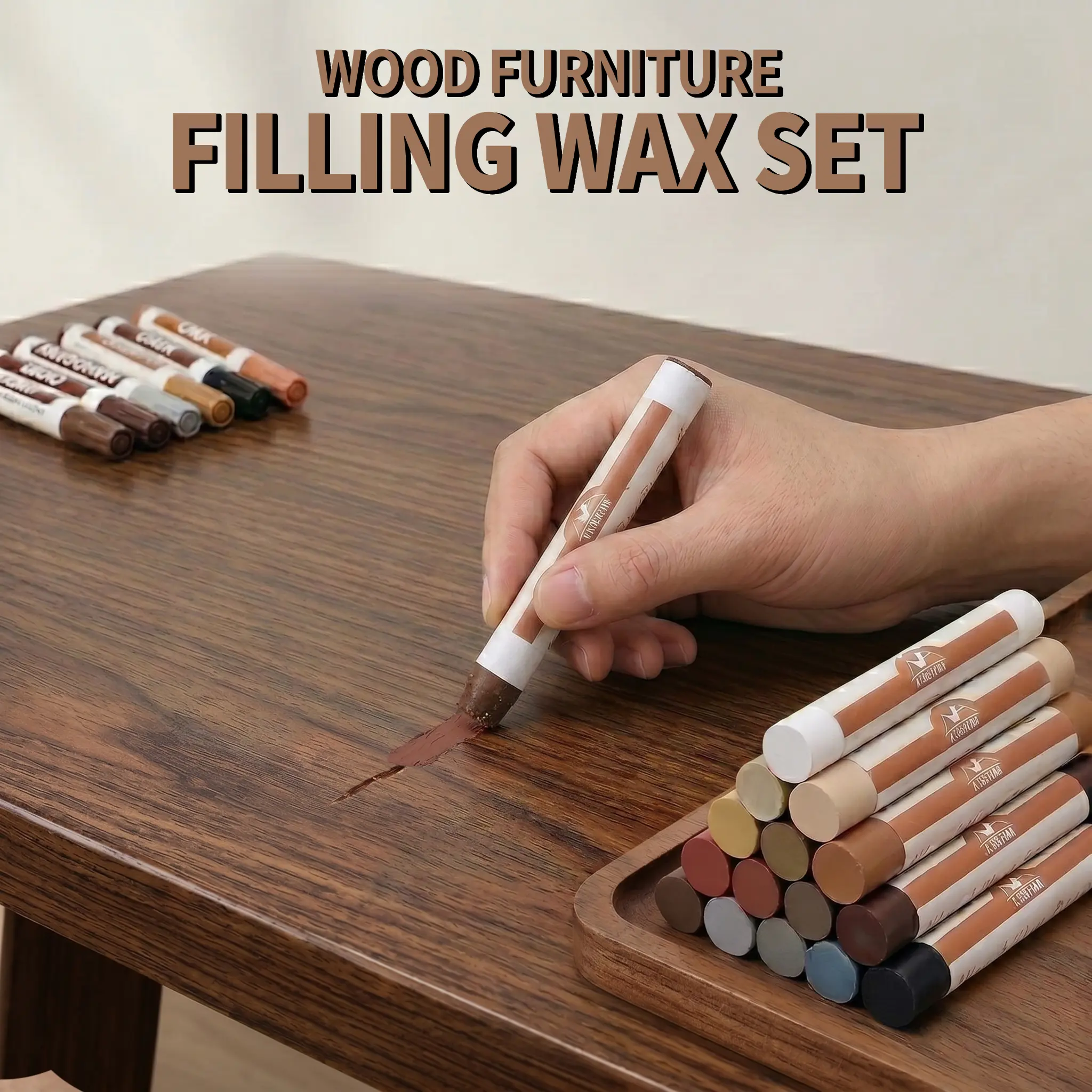 Floor Repair Kit with 16 Blendable Crayon Wax Sticks - Complete Wax Sticks for Filling Gaps, Fixing Scratches, Cracks, Chips, Nail Holes, Buffing Damaged Areas on Vinyl Planks, Hardwood Floors, Wooden Furniture for Natural Look Finish, Fills Gaps
