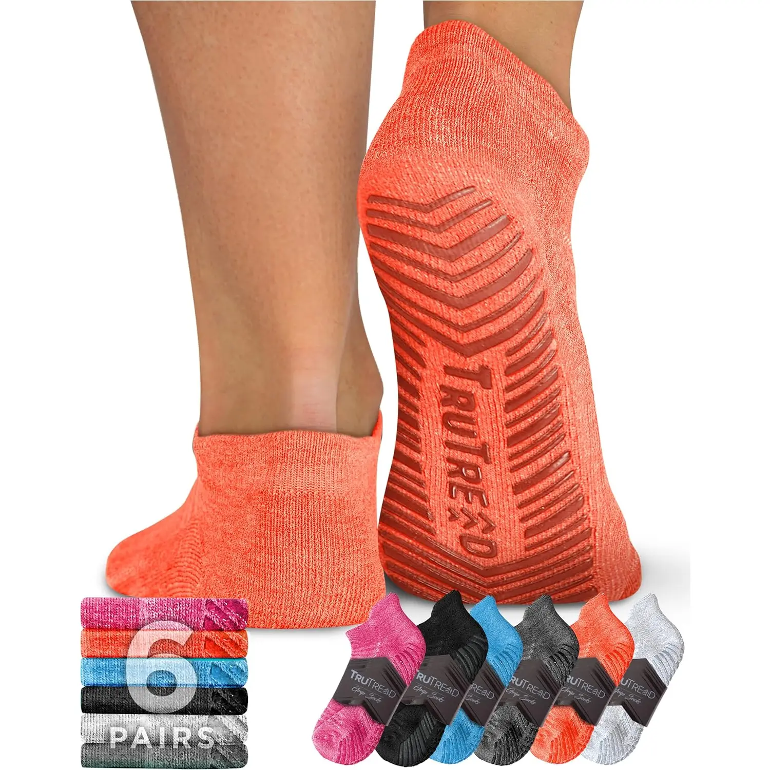 Pilates Socks with Grips for Women and Men - 6 Pairs Unisex Yoga Socks  TruTread