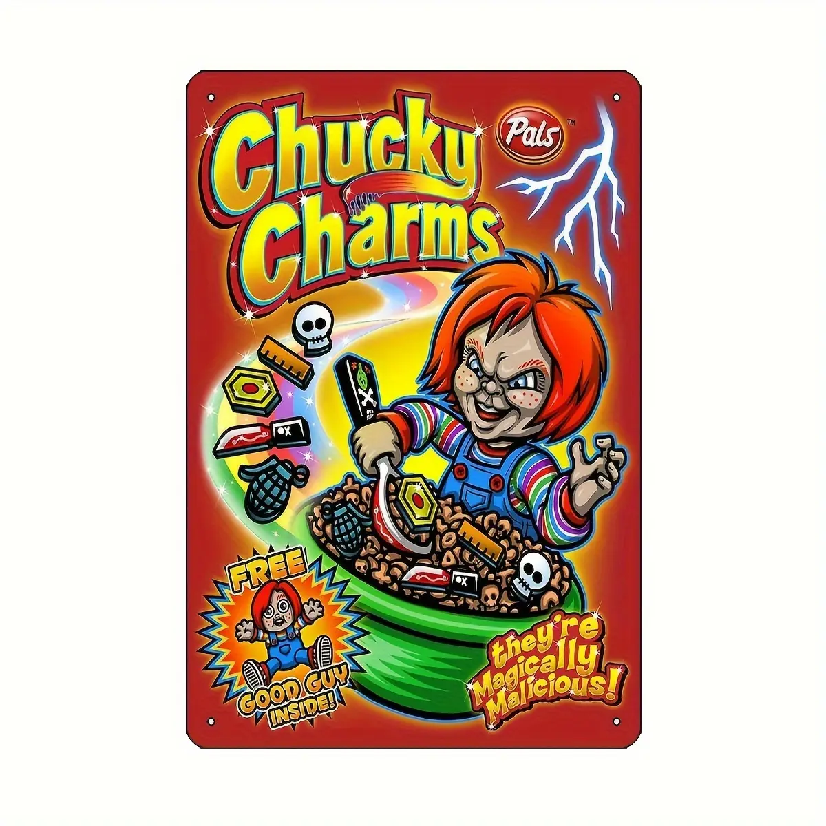 Chucky V2 Version Cartoon Character Metal Tin Sign, 8x12 in Rectangle Indoor Wall Plaque, Home Decor Accent for Man Cave, Room Decor, Decorative