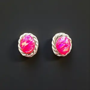 Fire Opal Iridescent Pink & Sterling Silver Stud Earrings - Handmade Zuni Native American