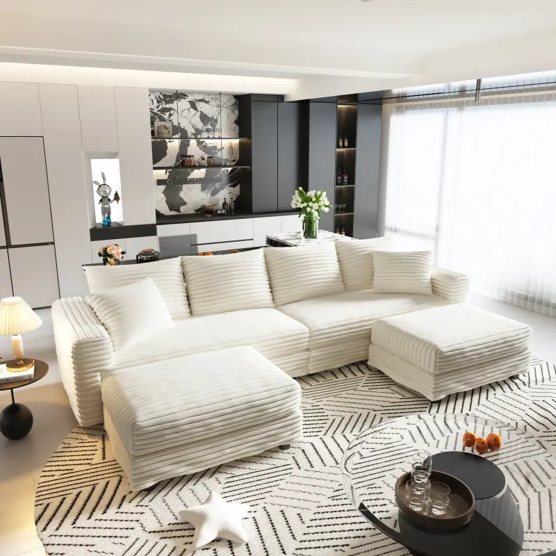 Beige +  4 Seat + 2 Ottomans