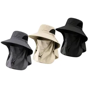 Mens Womens Summer Outdoor Wide Brim Fishing Hat,UPF 50+ Sun Protection Cap with Face Neck Flap for Hiking & Garden