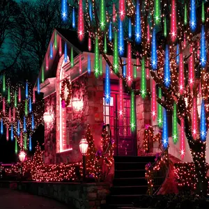 Christmas Lights Outdoor Tree Cascading Icicle Light 8 Tubes 192LED   Waterfall Meteor Shower Falling Rain Lights for Xmas Decorations Wedding Party  Year (Multi Color)