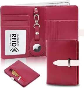 Passport Holder with Airtag for Women/Men,Airtag Passport Wallet for Travel,Cute Passport Holder Rfid Blocking,Travel Wallet for Cards Passport Cover Case ( red)