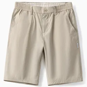 Men’s summer shorts made of elastic ice silk with breathability and quick-drying performance; trendy loose straight fit with a half elastic waistband; suitable for sports, casual wear, fitness, cycling, and commuting; durable basic men’s five-inch shorts.