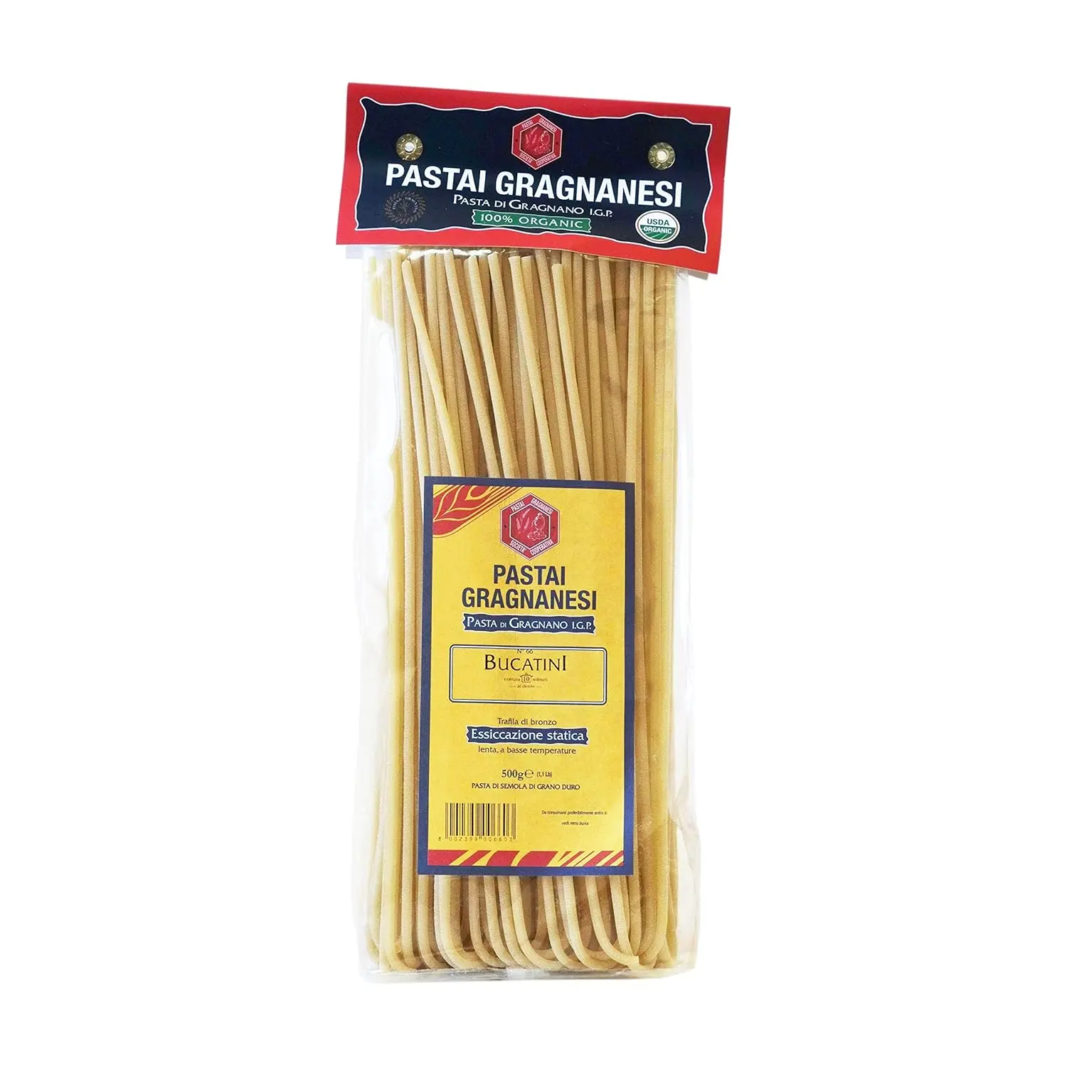 Gragnanesi Bucatini Pasta from Italy – Organic Gragnano IGP, Authentic Italian Dry Pasta, Imported from Italy, Bronze Die, Gourmet Pasta – 17.6 oz (500g)