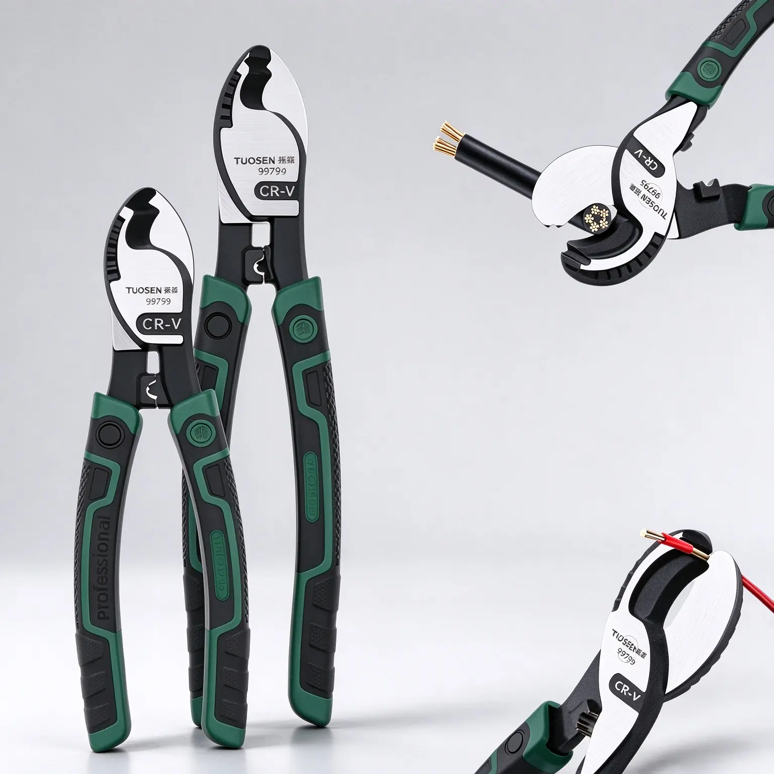Industrial Heavy Duty Cable Cutting Pliers, Multi Functional Electrician Wire Stripper & Crimper, CR-V Steel Sharp Blade, For Copper Cable Wire Cutting Stripping Crimping