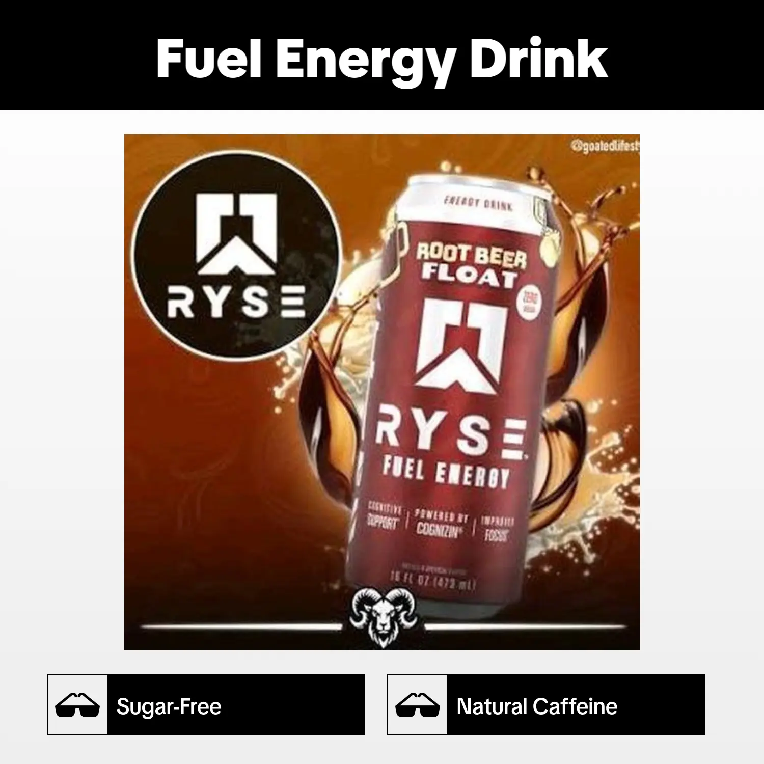 RYSE Fuel Sugar-Free Energy Drink - Root Beer Float Flavor - 200mg Natural Caffeine - New Formula Supports Cognitive Health, Improves Focus - No Artificial Colors - 16 fl oz Cans (12-Pack)