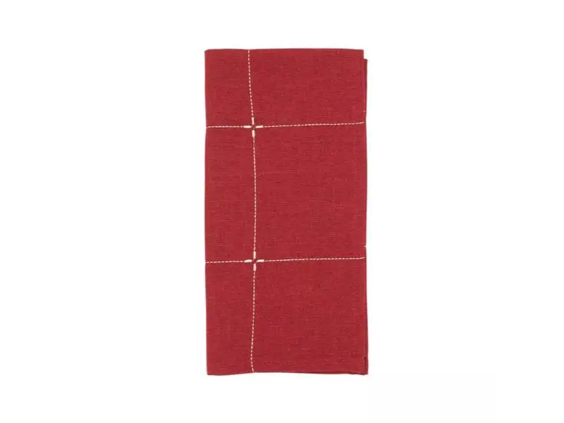 Saro Lifestyle 9037.R20S Polyester Plain Weave Cloth Napkins - 20 in. Embroidered, Red, 4-Piece Set for Everyday Use