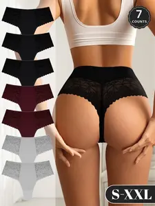 Women's Lace High-Waisted Thong Panties Underwear Set (7pcs), Soft Breathable Non-Irritating, Sexy Comfortable Bikini Briefs, Sizes S-Xxl