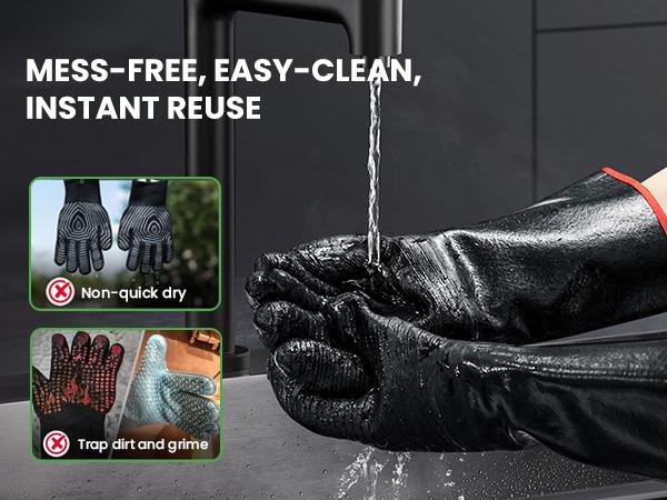 GEEKHOM 932°F Heat Resistant BBQ Grill Gloves: Oil Resistant Waterproof for Smoking Grilling Cooking Barbecue Deep Frying Turkey Rotisserie Handling Hot Greasy Meat Grilling Stocking Stuffers for Men