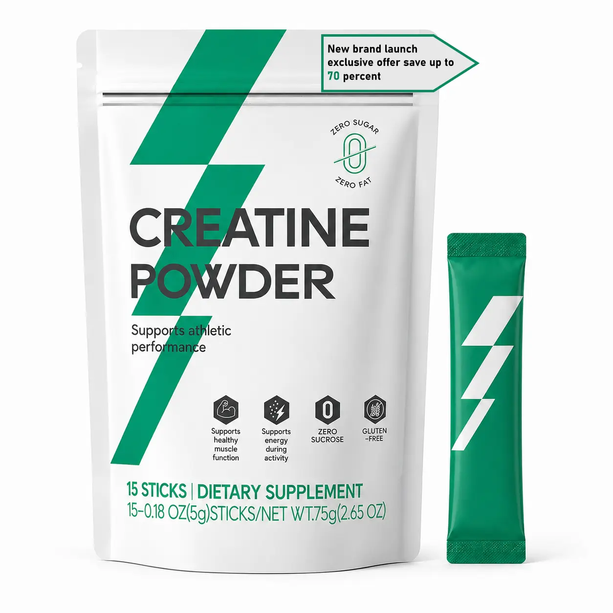 Creatine Monohydrate Powder- Fitness Supplement ,15 Sticks ,Unflavored Supports Workout Muscle Recovery For Men And Women