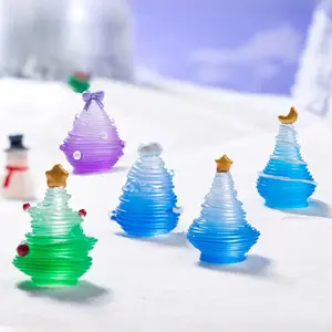 10pcs/set Christmas Tree Figurines, Luminous Brushed Christmas Tree Figurines, Snow Scene DIY Decoration Accessories, Micro Landscape Christmas Tree Ornaments, Christmas Home Decoration Christmas Figurines