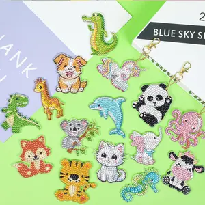 15 pcs Diamond Stickers Animal Diamond Art Ornaments 5D DIY Gem Art Kits Diamond Painting Keychains Creative Diamond Art Sticker for Girls, Boys, and Beginners