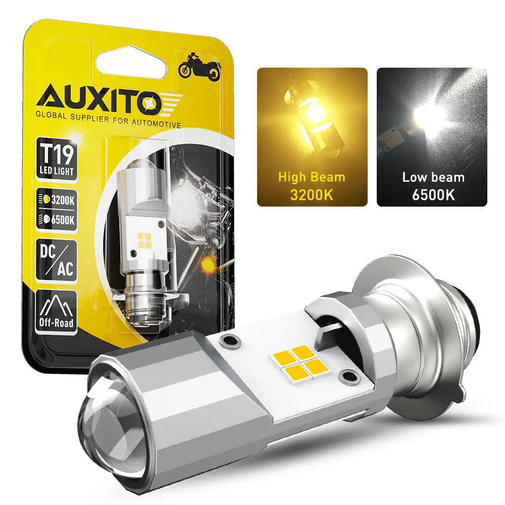 AUXITO P15D H6M T19 LED Motorcycle Light Bulbs Daul Color Yellow/White 3000LM Super Bright High/Low Beam for ATVS UTVS Motorcycles, Canbus Ready, 1 Pack