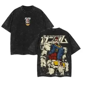 RX-78-2 Gundam,RX-0 Unicorn Gundam,Zaku II (MS-06),TankTop Gundam SEED,Astray Red Frame, Gundam Barbatos, RX-160S-2 Sinanju Stein (Ver. Ka) - Mobile Suit Gundam Anime Double Printed Vintage Washed Tee Unisex Oversize Anime Manga Washed Heavyweight
