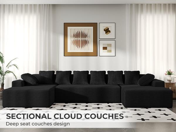 【3 Packages shipping】131'' U Shaped Sectional Couches with Chaise Lounge, No Assembly Required Deep Seat Modular Cloud Sofa for Living Room 1PCS, Bedroom