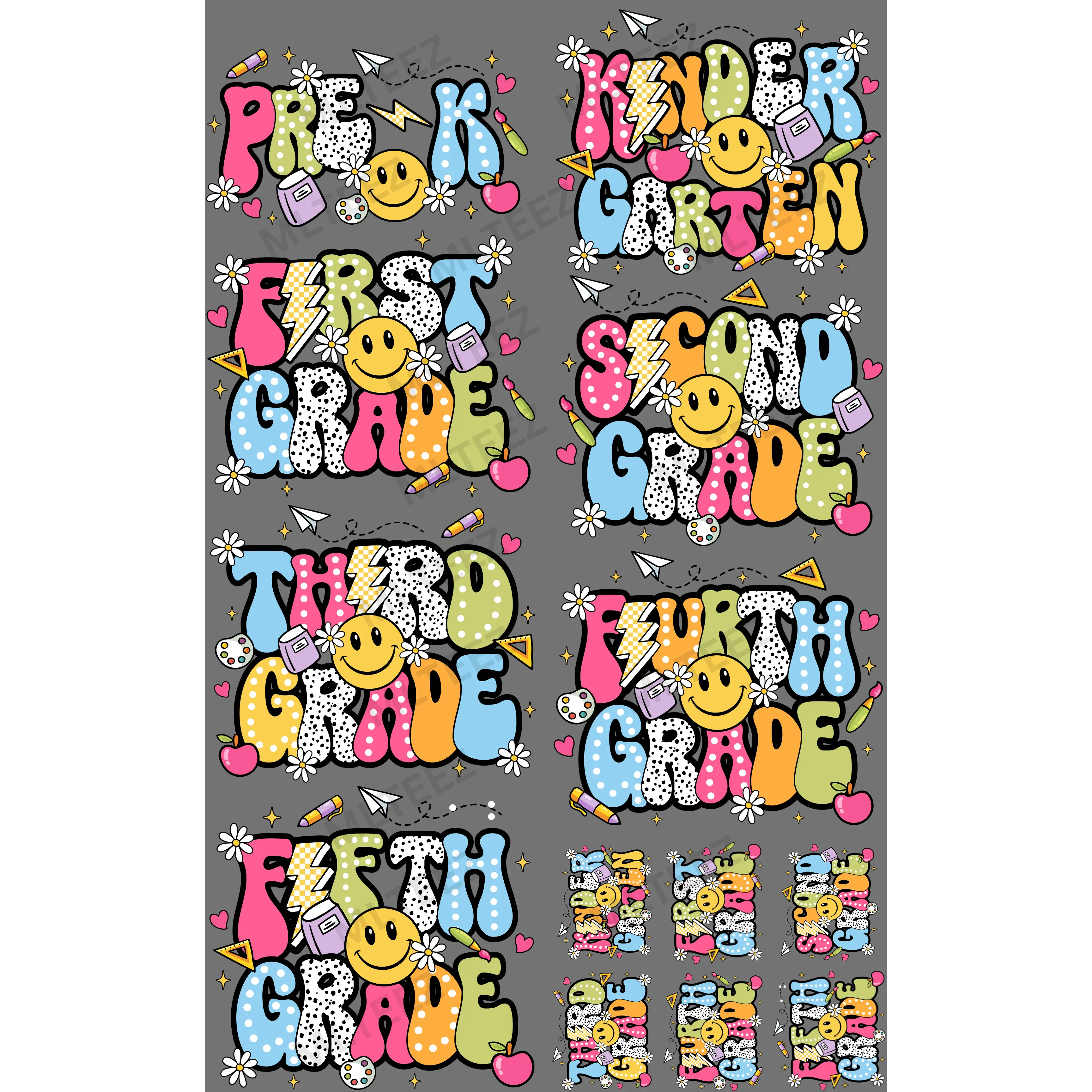 BACK TO SCHOOL (17) PREMADE GANGSHEET - 22X36 DTF TRANSFERS - DIRECT TO FILM