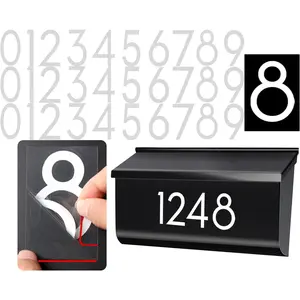2 inch 30 Pcs Reflective Mailbox Numbers Stickers for Outside, Easy Installation with Prolonged Backing, Pre-cut Self Adhesive White Vinyl Address Numbers for House Sign Window Trash Bins