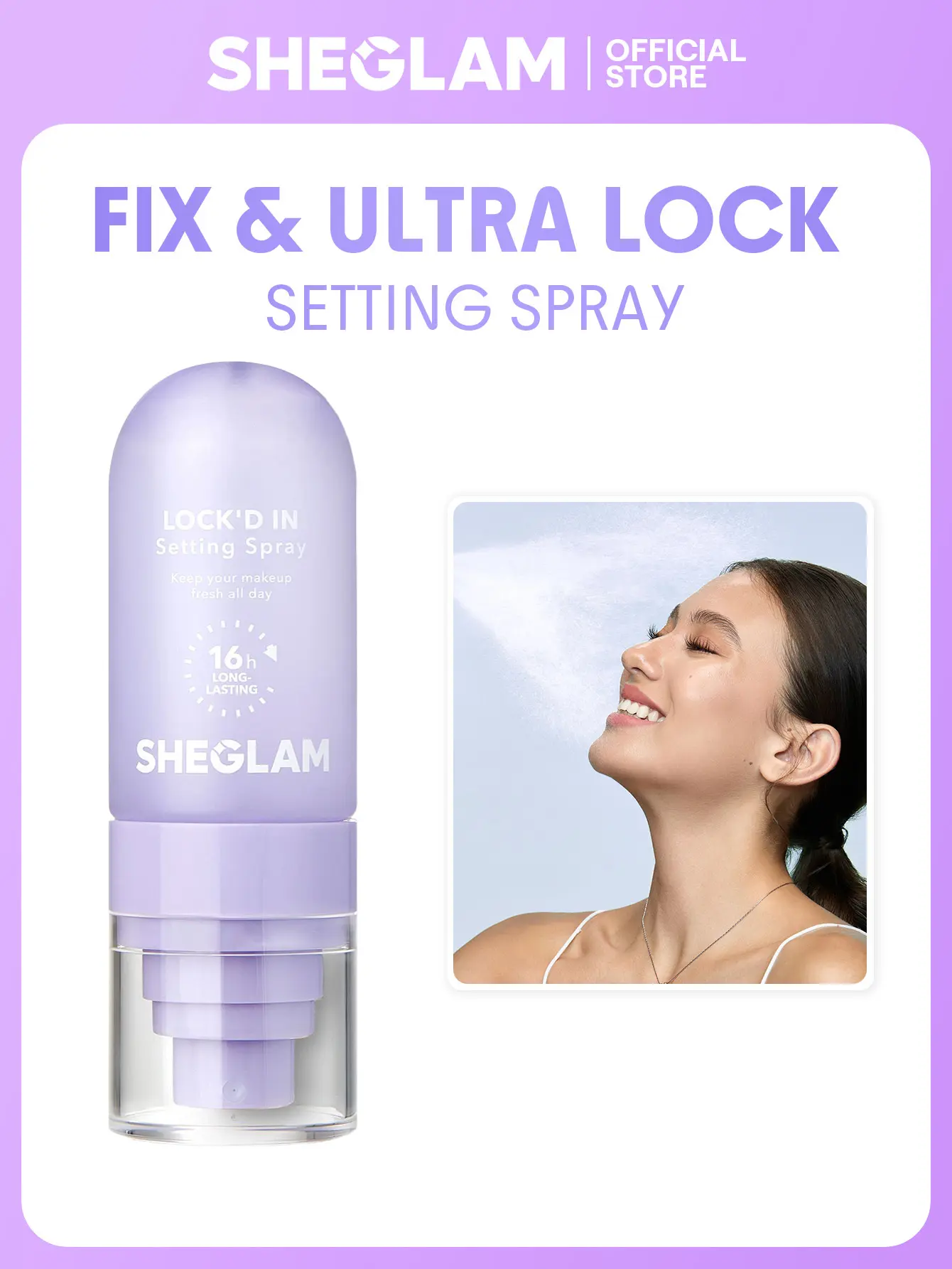 SHEGLAM Lock'd In Setting Spray Long Lasting Makeup Fixing Spray Oil Control Waterproof Smudge Proof Lightweight Hydrating Fine Mist Face Setting Spray for All Skin Types Matte Finish
