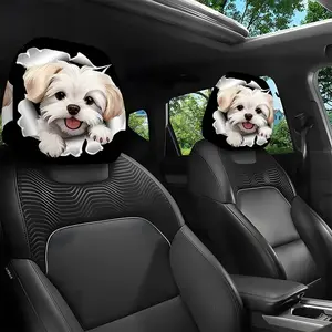 2pcs 11x10.2 Inch Puppy and Paper Car Headrest Covers, Universal, Easy to Install and Durable, Car Interior Seat Accessories, Car Interior Decoration, Car Interior Decorative, Car Interior Accessory, 1.23LYY-4