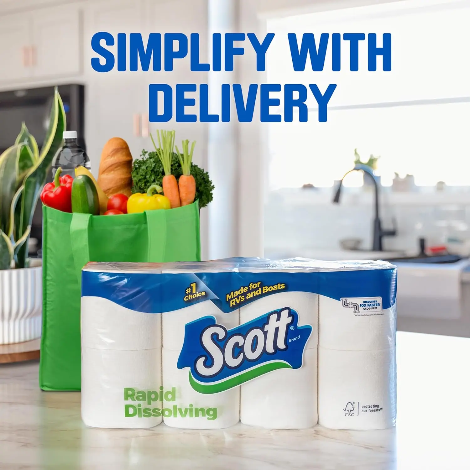 Rapid Dissolving Toilet Paper 12 Double Rolls 231 Sheets Soft Septic Safe Tissue