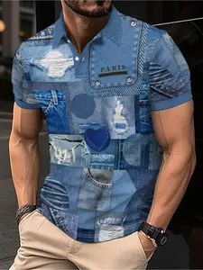 Paris Logo Digital Print Cowboy Style Polo Golf Shirt for Men Trendy Casual Wear Comfortable Fit Breathable Fabric Fashionable Design