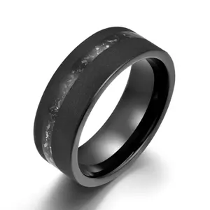 Rings By Pristine Sandblasted Black Tungsten Crushed Meteorite Men's Wedding Band 8MM