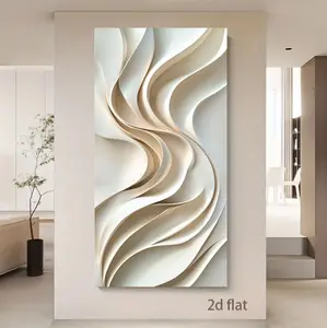 2D Flat, 2d Flat Large Framed Abstract Canvas Art, Modern Geometric Minimalist Design with Flowing Patterns, White And, Suitable for Living Room Or Bedroom Decoration